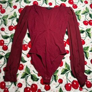 Forever 21 Deep Red Long Sleeve Bodysuit